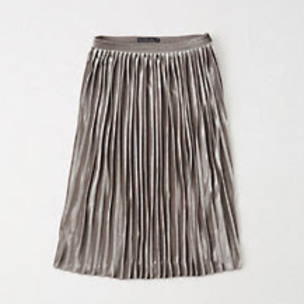 Pleated Velvet Midi Skirt